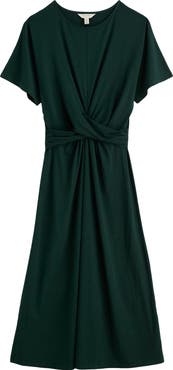 Seasalt Cornwall Water Mint Twist Front Organic Cotton Blend Midi Dress