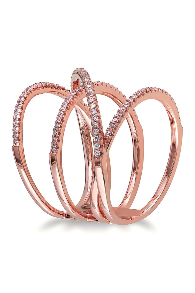 Pink Plated Sterling Silver CZ Crisscross Ring, Alternate, color, ROSE