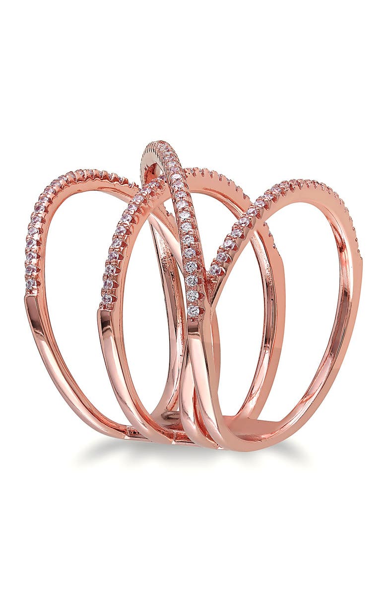 DELMAR Pink Plated Sterling Silver CZ Crisscross Ring, Alternate, color, Rose