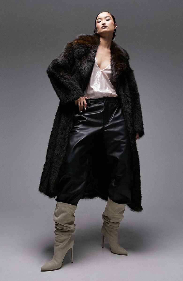 Topshop Faux Fur Longline Coat, Main, color, 