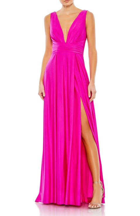 MAC DUGGALマックドゥガル セール目をひく レッドシフォンロング Mac Duggal(マックドゥガル) パーティードレス(レディース