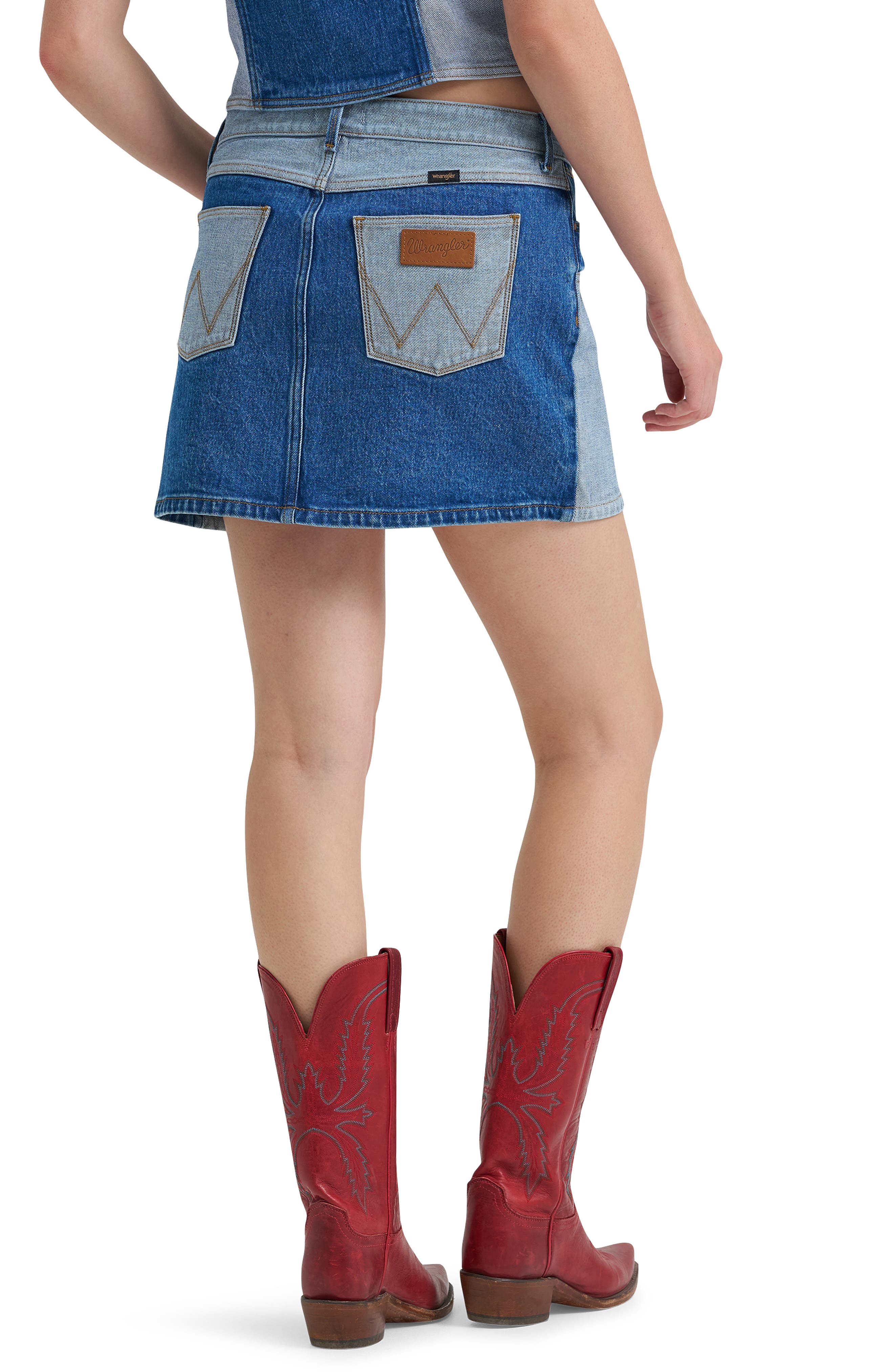 Two-Tone Western Denim Miniskirt - image 2