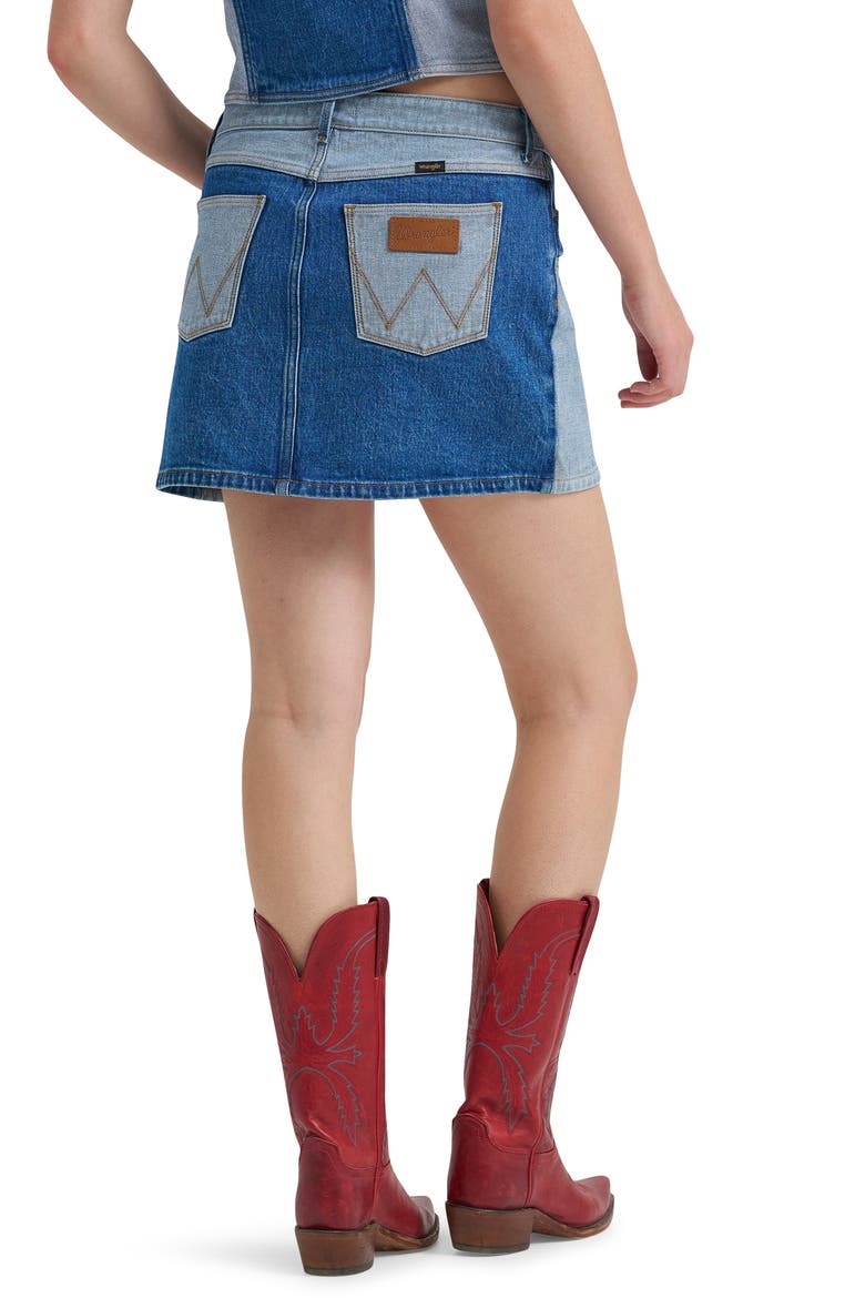 Two-Tone Western Denim Miniskirt, Alternate, color, BLUE FEVER