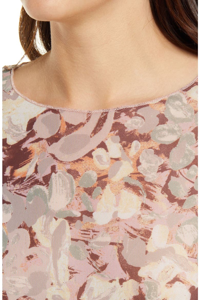 Print Mesh Top, Alternate, color, PINK PAINTED FLORAL