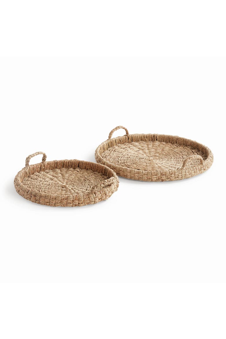 Sawyer Round Trays With Handles, Natural Mendong Rattan, 2pc, Main, color, Brown