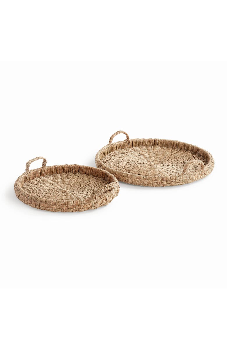 Napa Home & Garden Sawyer Round Trays With Handles, Natural Mendong Rattan, 2pc, Main, color, Brown