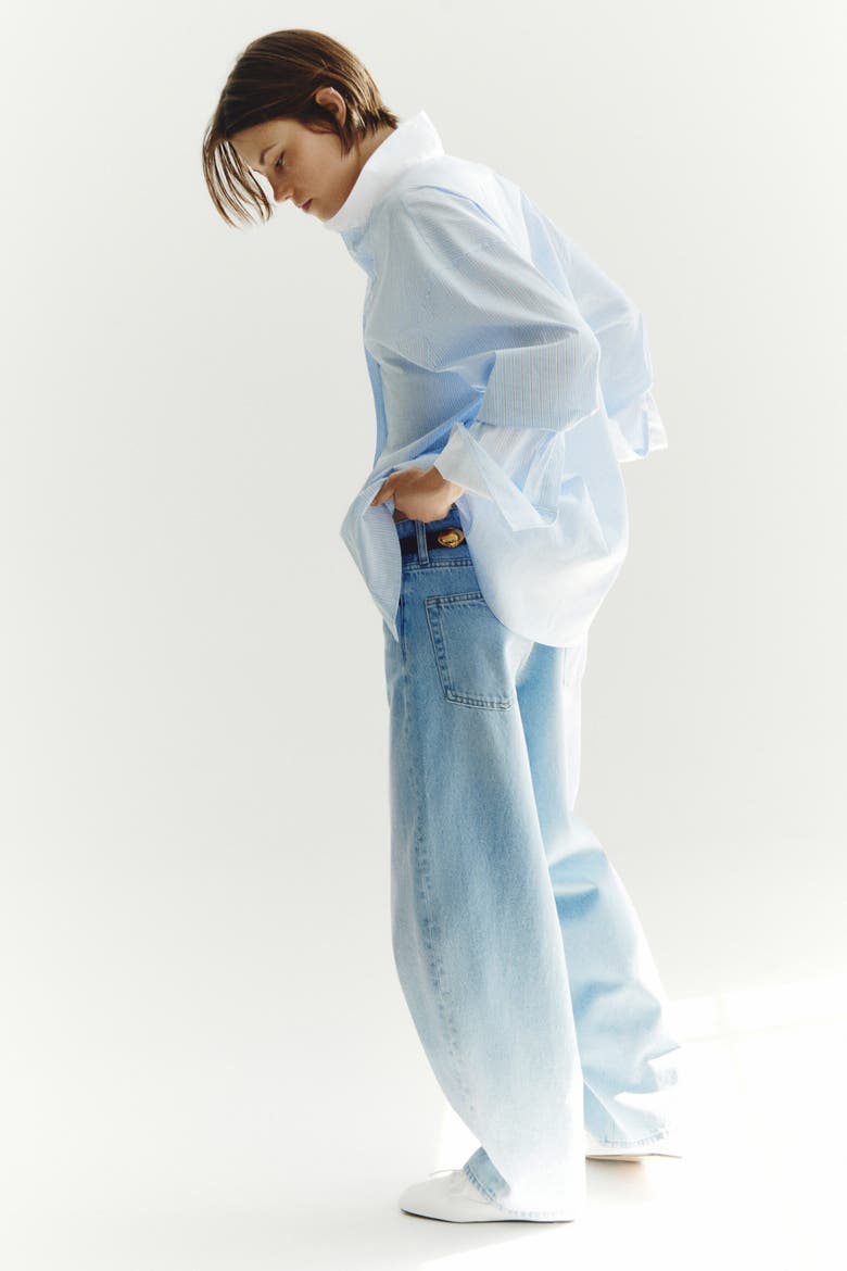 Baggy Regular-waist Barrel Jeans, Alternate, color, Light denim blue