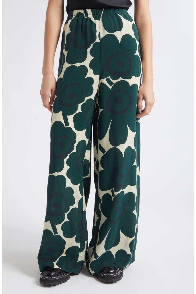 Kaaos Unikko Wide Leg Trousers, Main, color, DARK GREEN LIGHT YELLOW