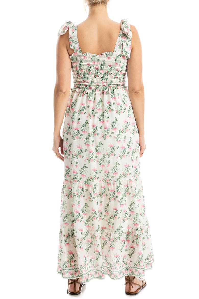 Print Tie Strap Maxi Dress, Alternate, color, ECRU/ PINK MED SUMMER BLOOMS
