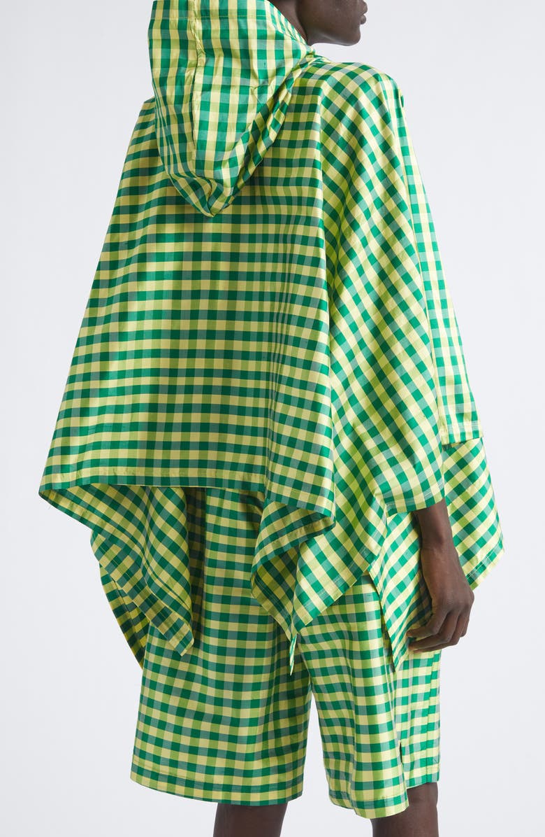 COMING OF AGE Gingham Check Silk Taffeta Poncho, Alternate, color, Gingham Green Yellow