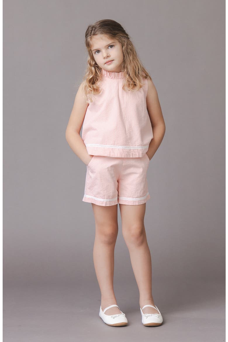 Kids' Organic Ruffle Neck Seersucker Top, Alternate, color, Tonal Rose Seersucker
