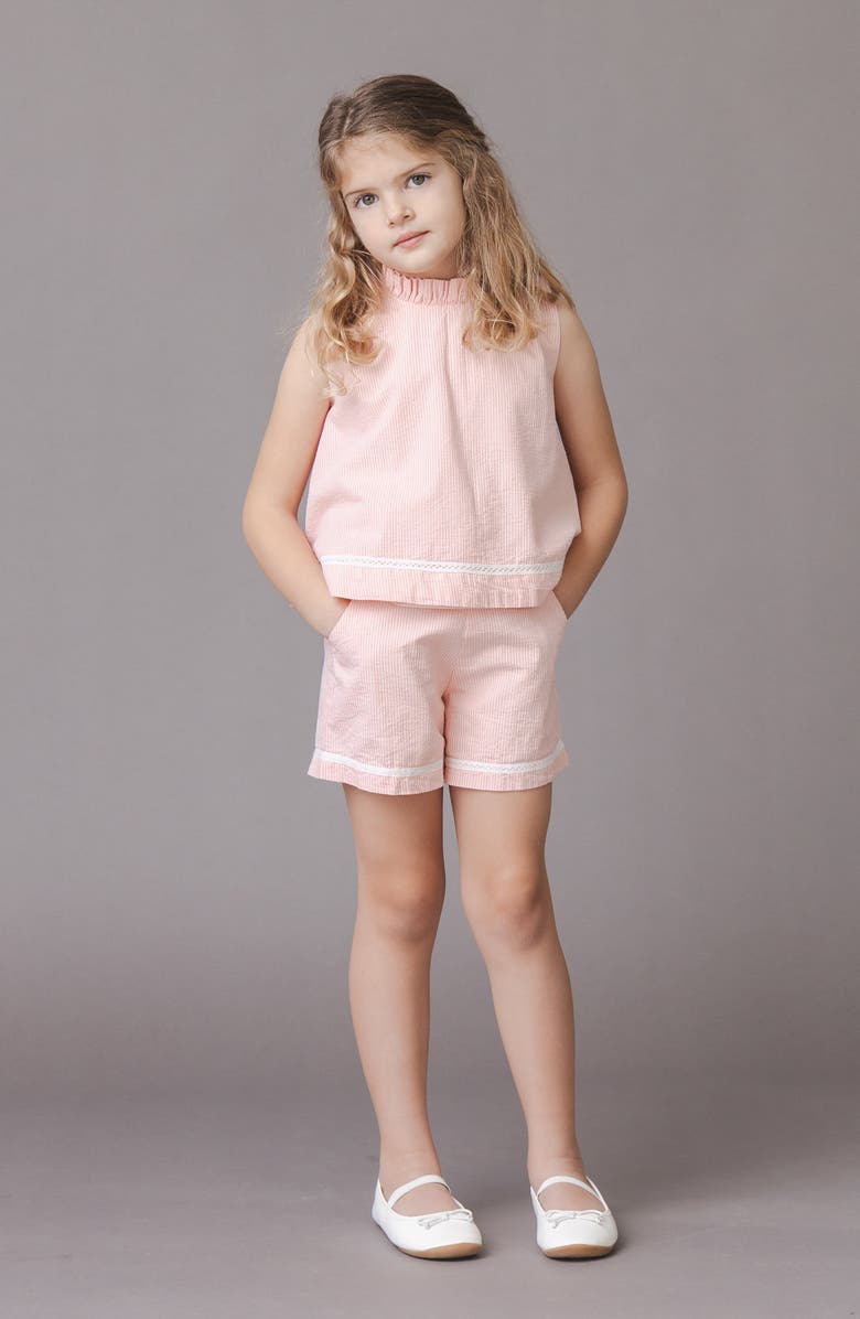 Hope & Henry Kids' Organic Ruffle Neck Seersucker Top, Alternate, color, Tonal Rose Seersucker