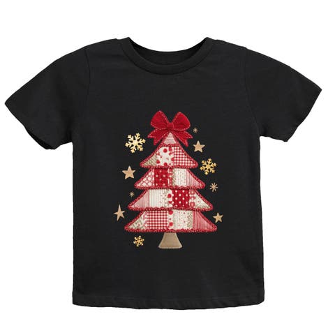 Christmas Tree Patchwork Short Sleeve T-shirt (little Kid & Big Kid)