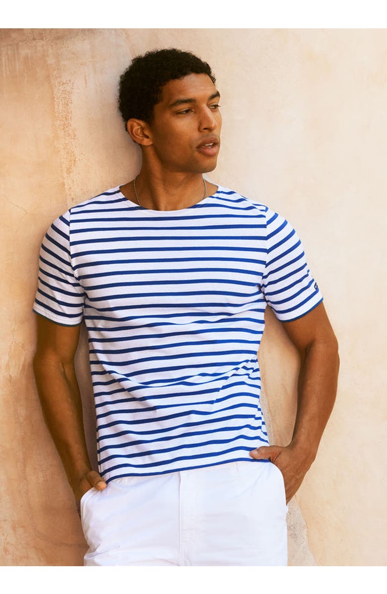Saint James LEVANT MODERN - Breton Stripe Short Sleeve Shirt, Alternate, color, White/Royal Blue