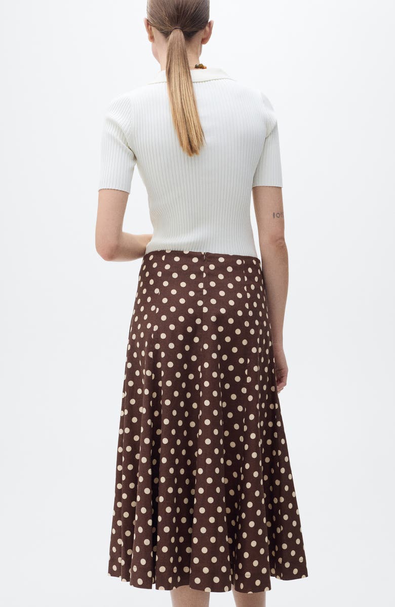 MANGO Polka Dot Flare Linen Blend Skirt, Alternate, color,