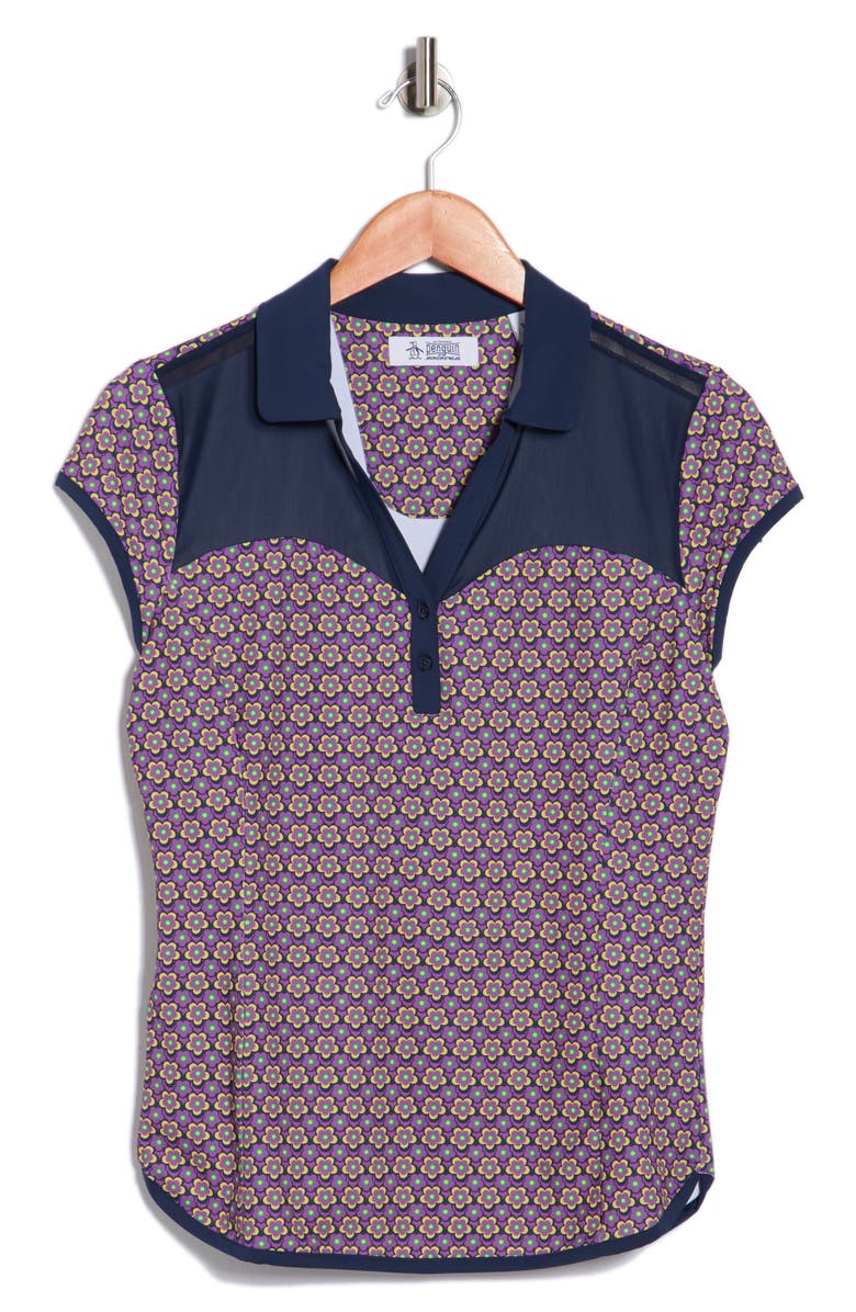 ORIGINAL PENGUIN GOLF Cap Sleeve Sweetheart Golf Knit Polo, Main, color, Black Iris