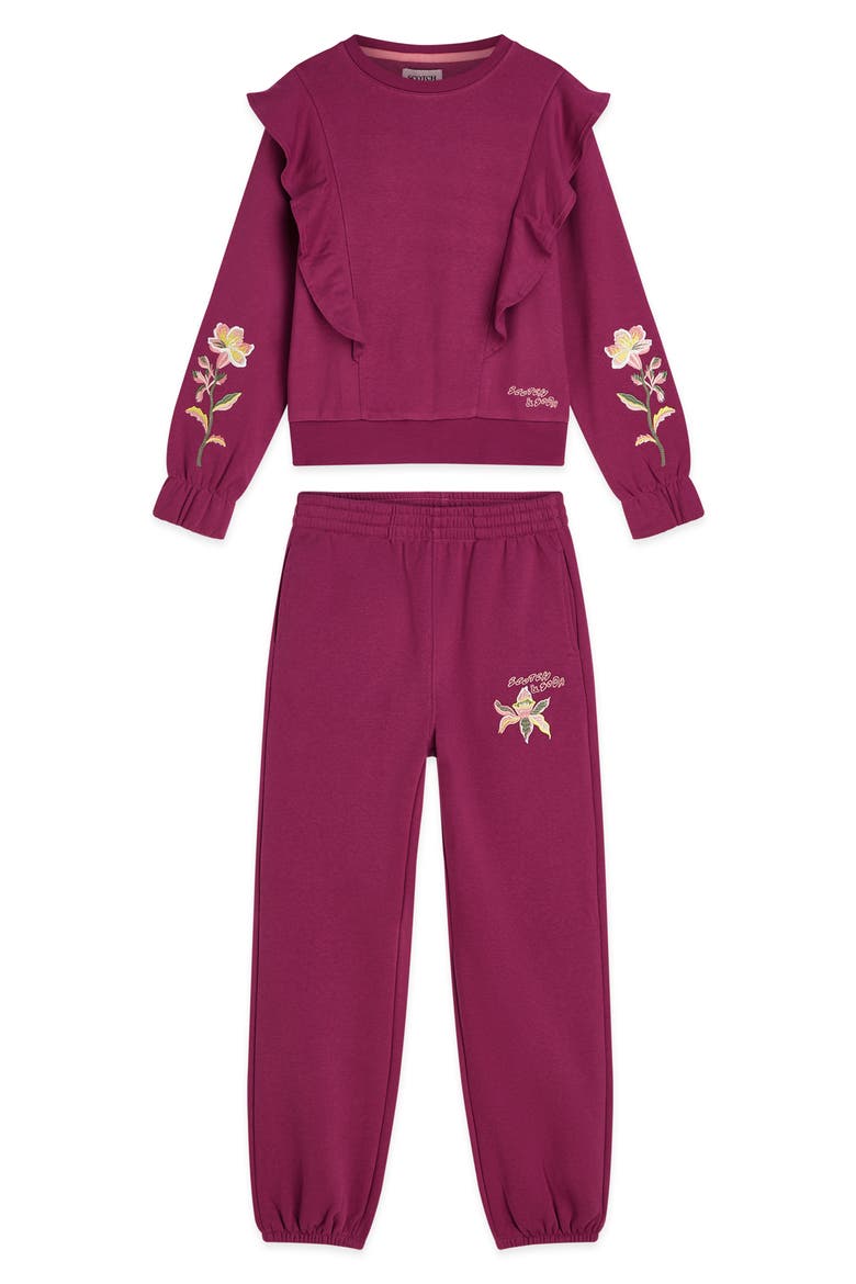Kids' Ruffle Floral Sweatshirt & Joggers Set, Main, color, PINK/ PURPLE