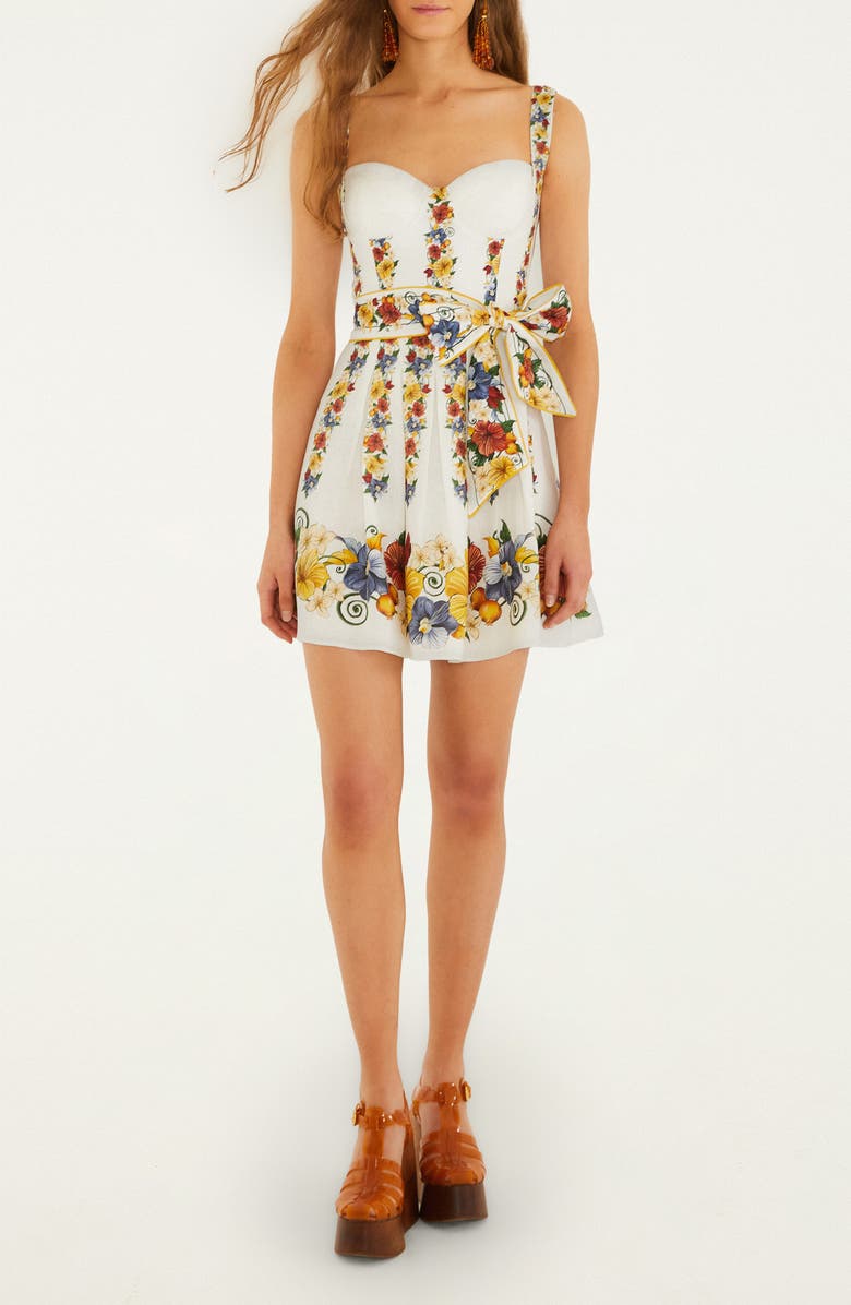FARM Rio Tropi Floral Print Minidress, Main, color, Tropi Off-White