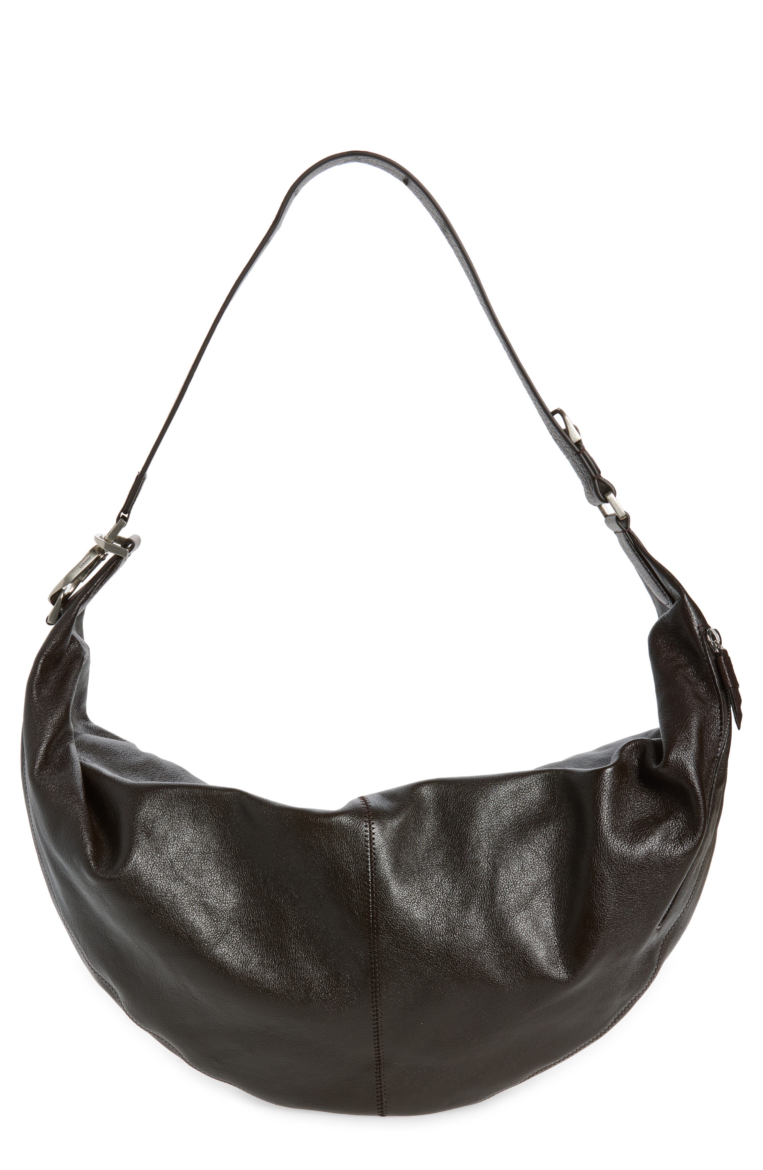 Quiver Clip Leather Hobo Bag, Main, color, DARK CHOCOLATE