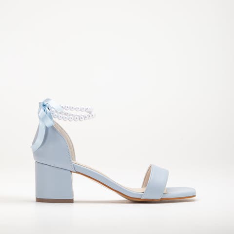 Illy Low Block Heel Sandals with Pearls