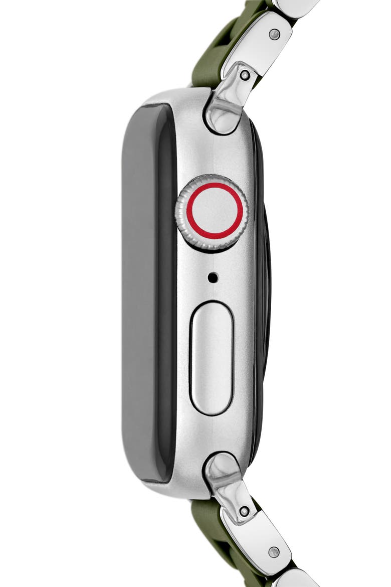 Silicone Apple Watch® Watchband, Alternate, color, DARK GREEN /SILVER