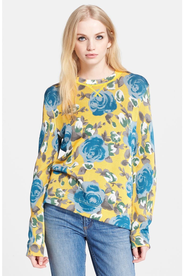 'Jerrie Rose' Floral Print Crewneck Sweatshirt, Main, color, YELLOW JACKET MULTI