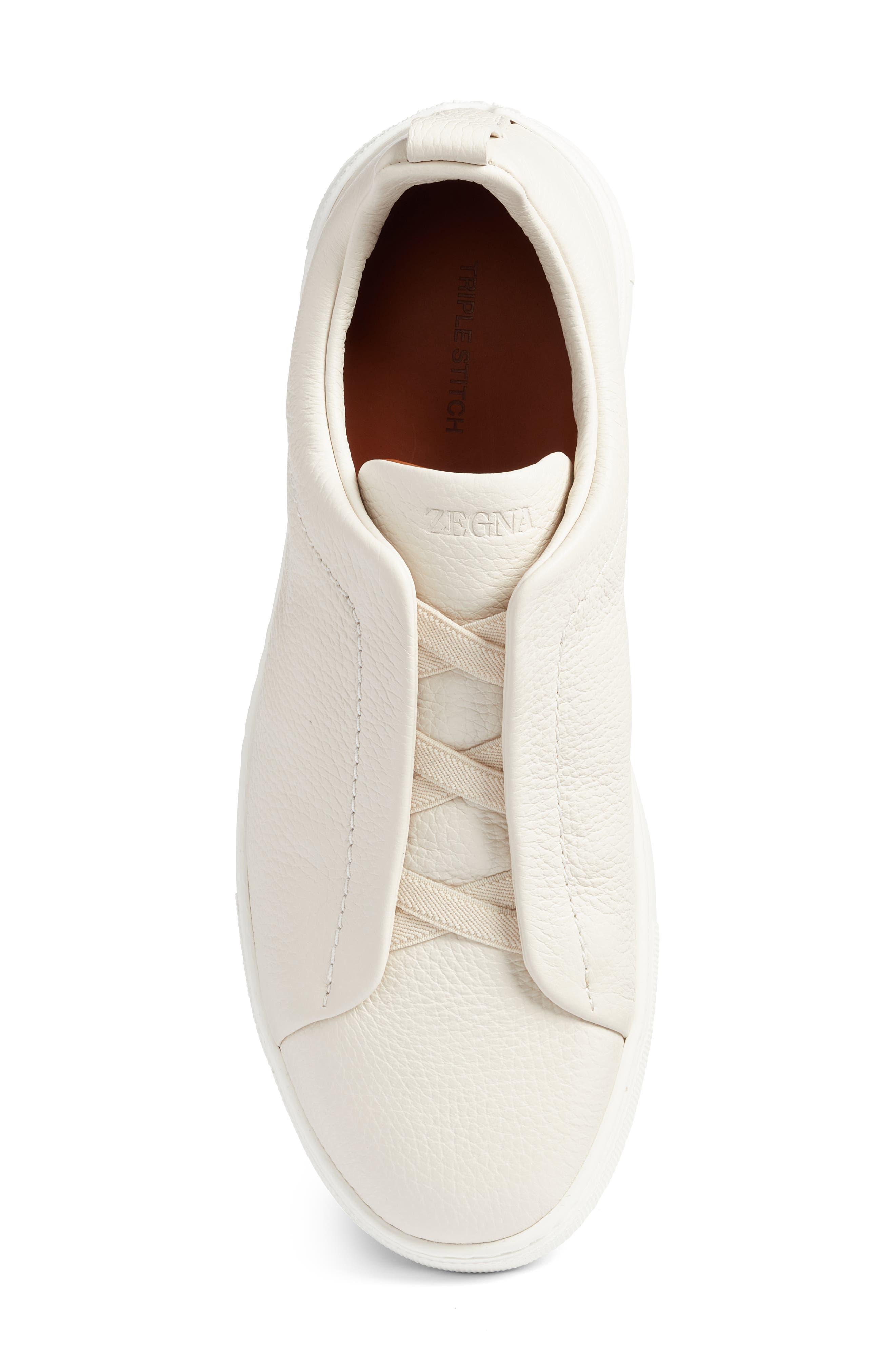 Triple Stitch Deerskin Leather Slip-On Sneaker, Alternate, color, WHITE