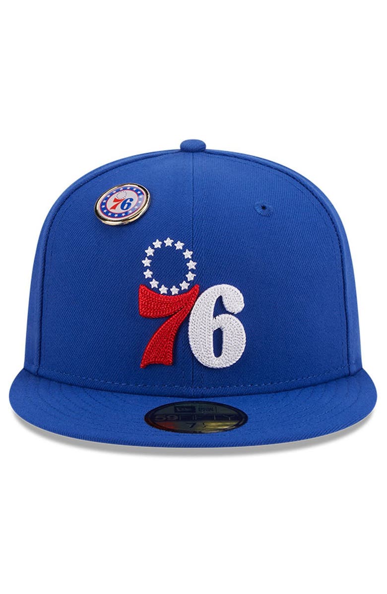 New Era Men's New Era Royal Philadelphia 76ers Chainstitch Logo Pin 59FIFTY Fitted Hat, Alternate, color, Royal