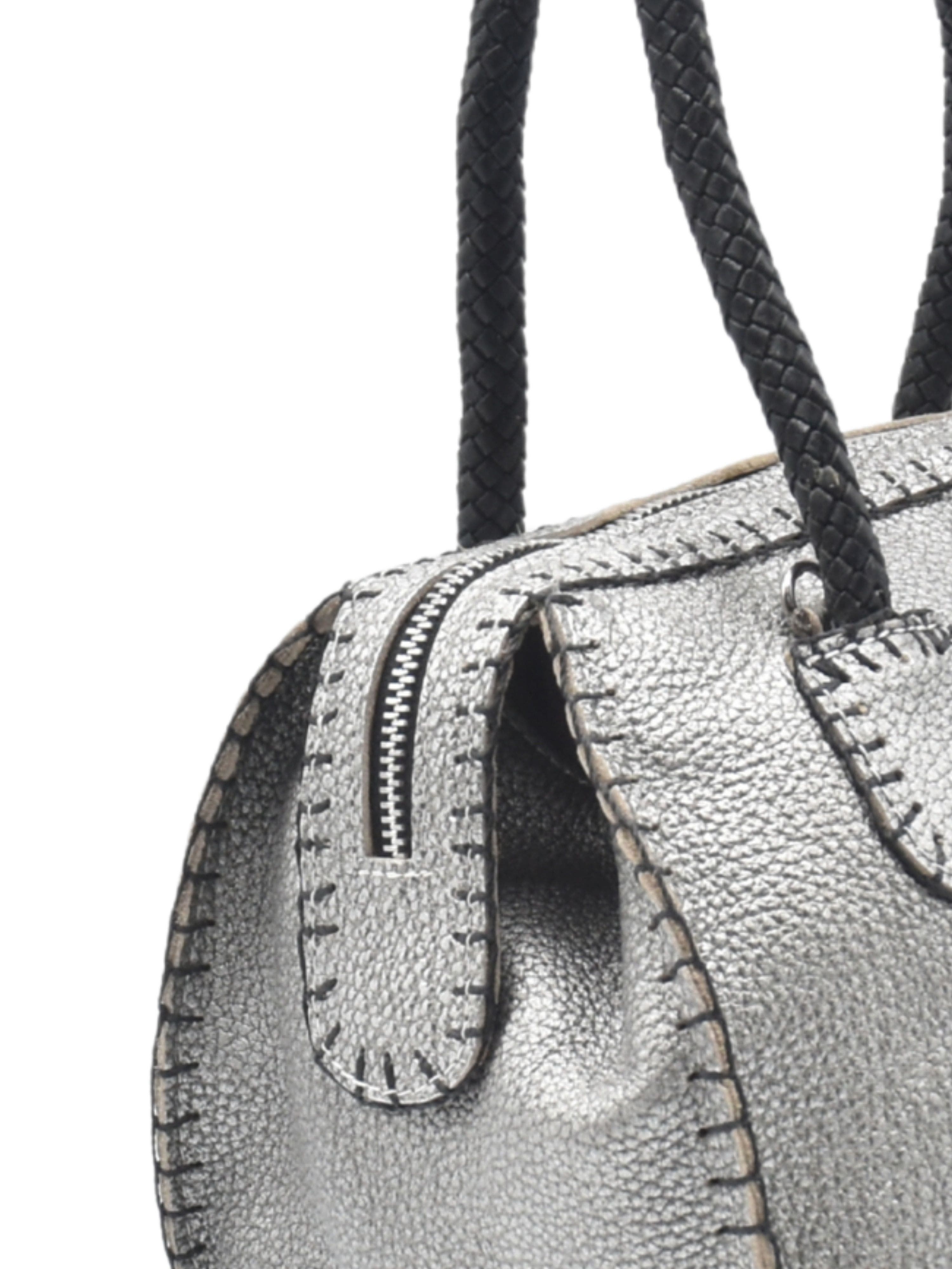 Carlos Falchi Mini Barrel Top Grain Leather Bag, Alternate, color, Roman Chrome