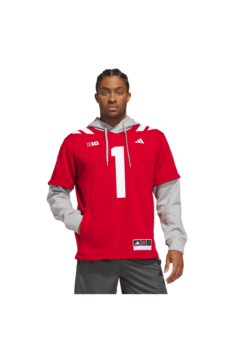 Men's adidas #1 Scarlet Nebraska Huskers Home Hooded Jersey, Main, color, Scarlet