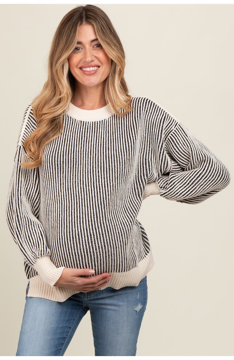PinkBlush Ribbed Balloon Sleeve Sweater, Alternate, color, Black
