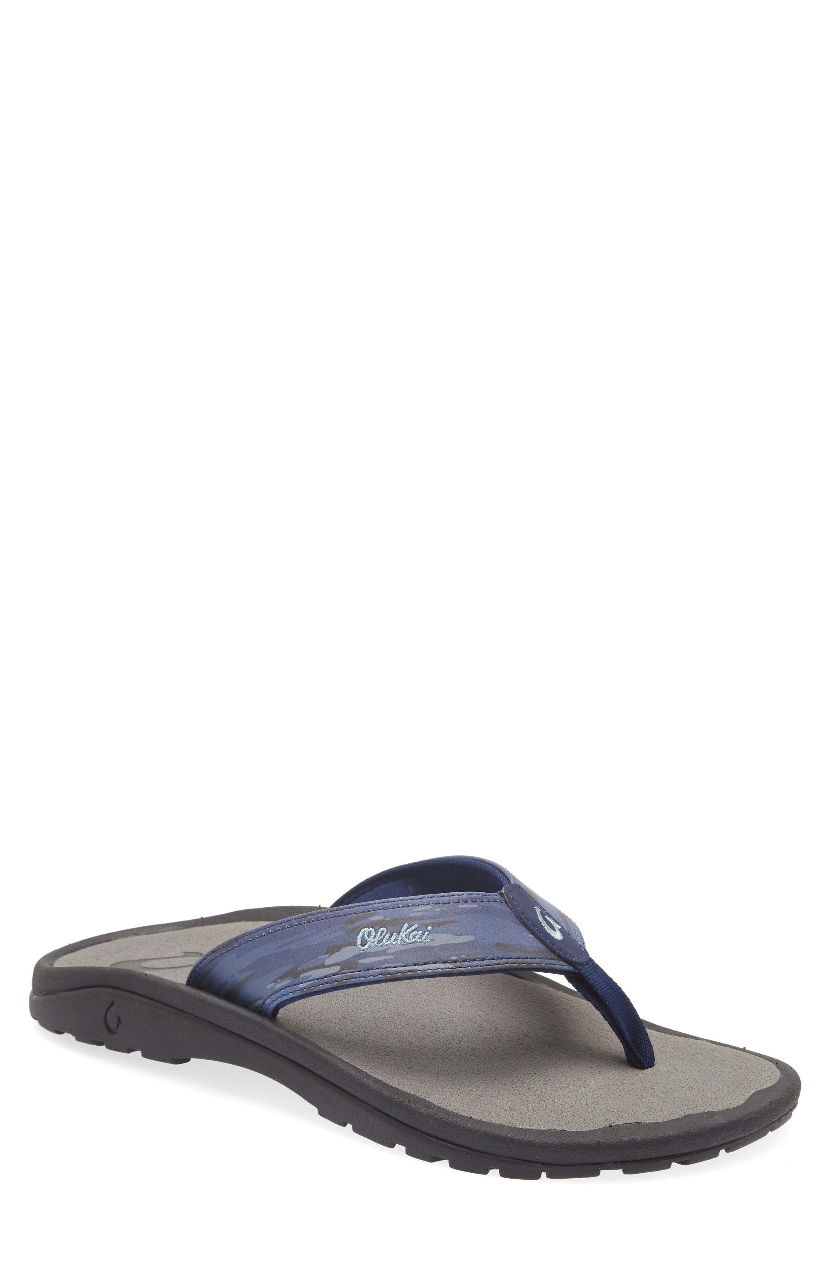 OluKai Ohana Flip Flop, Main, color, Trench Blue / Wai Camo