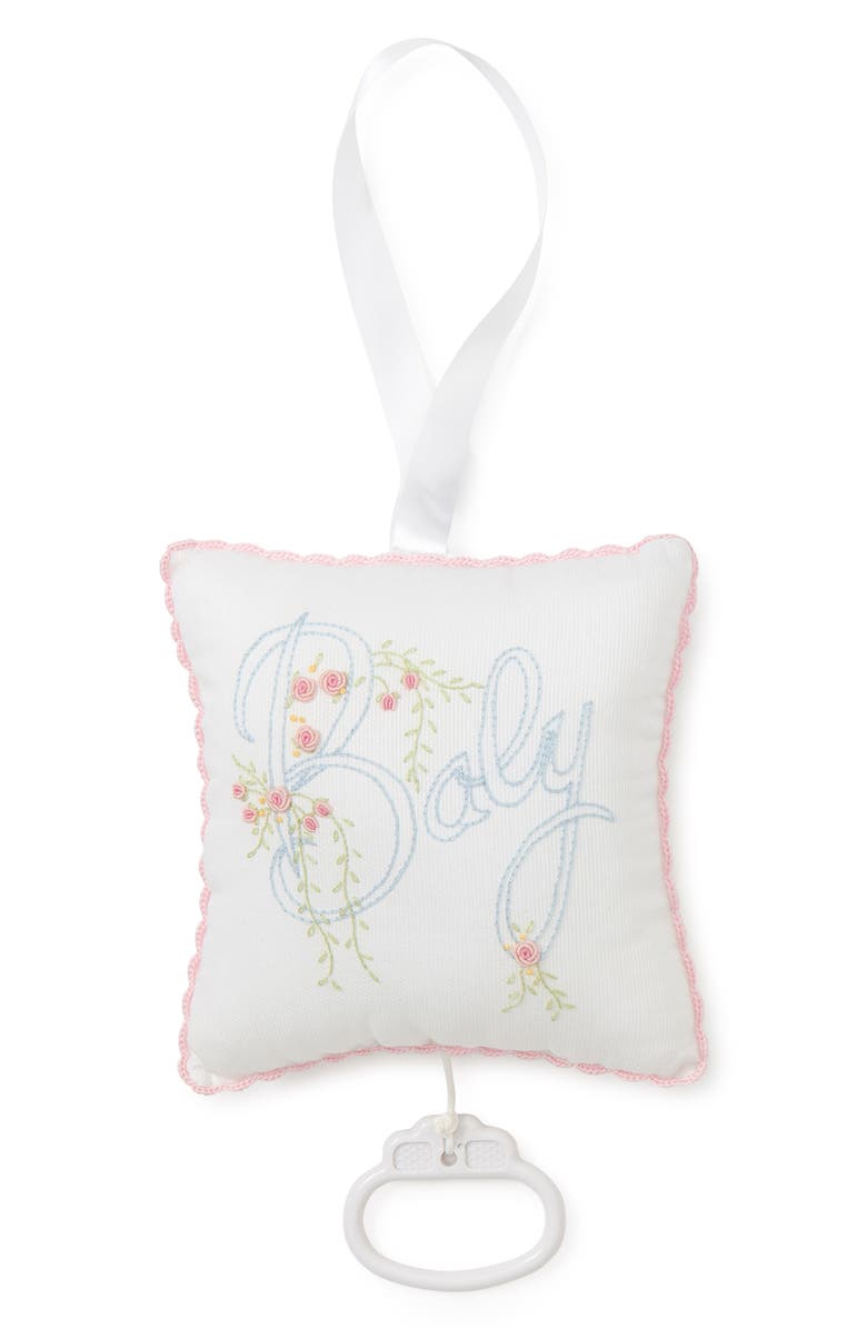 Kissy Kissy Embroidered Musical Pillow, Main, color, White