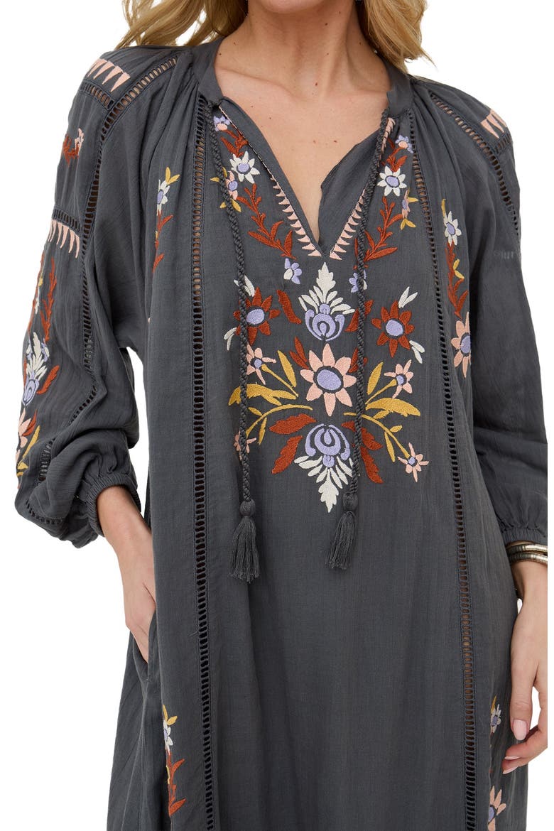 Elisa Kaftan Style Embroidered Maxi Dress, Alternate, color, Dark Grey