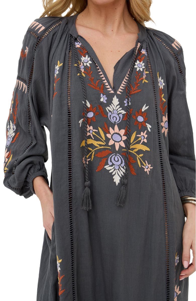 Raffya Elisa Kaftan Style Embroidered Maxi Dress, Alternate, color, Dark Grey