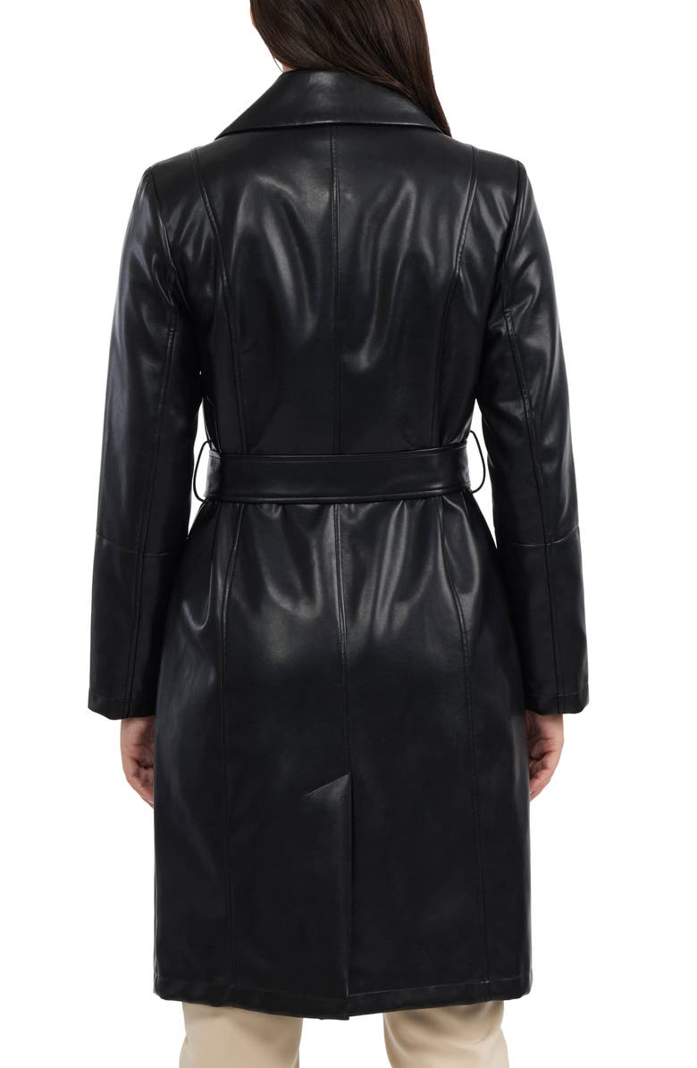 BADGLEY MISCHKA Single Breasted Faux Leather Trench Coat, Alternate, color, Black