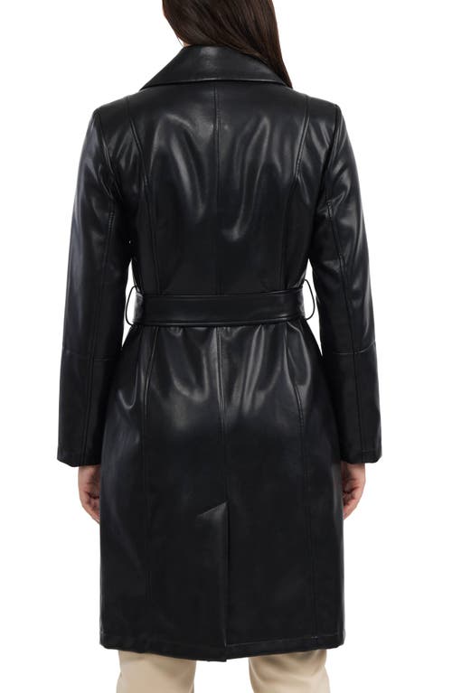 Badgley Mischka Single Breasted Faux Leather Trench Coat In Black
