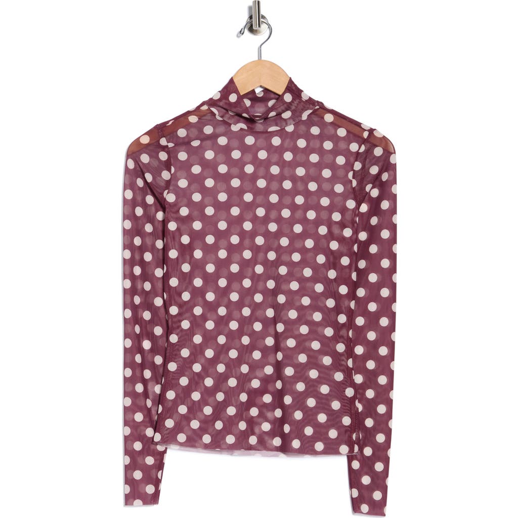 Afrm Los Angeles Zoe Mock Neck Mesh Top In Burgundy