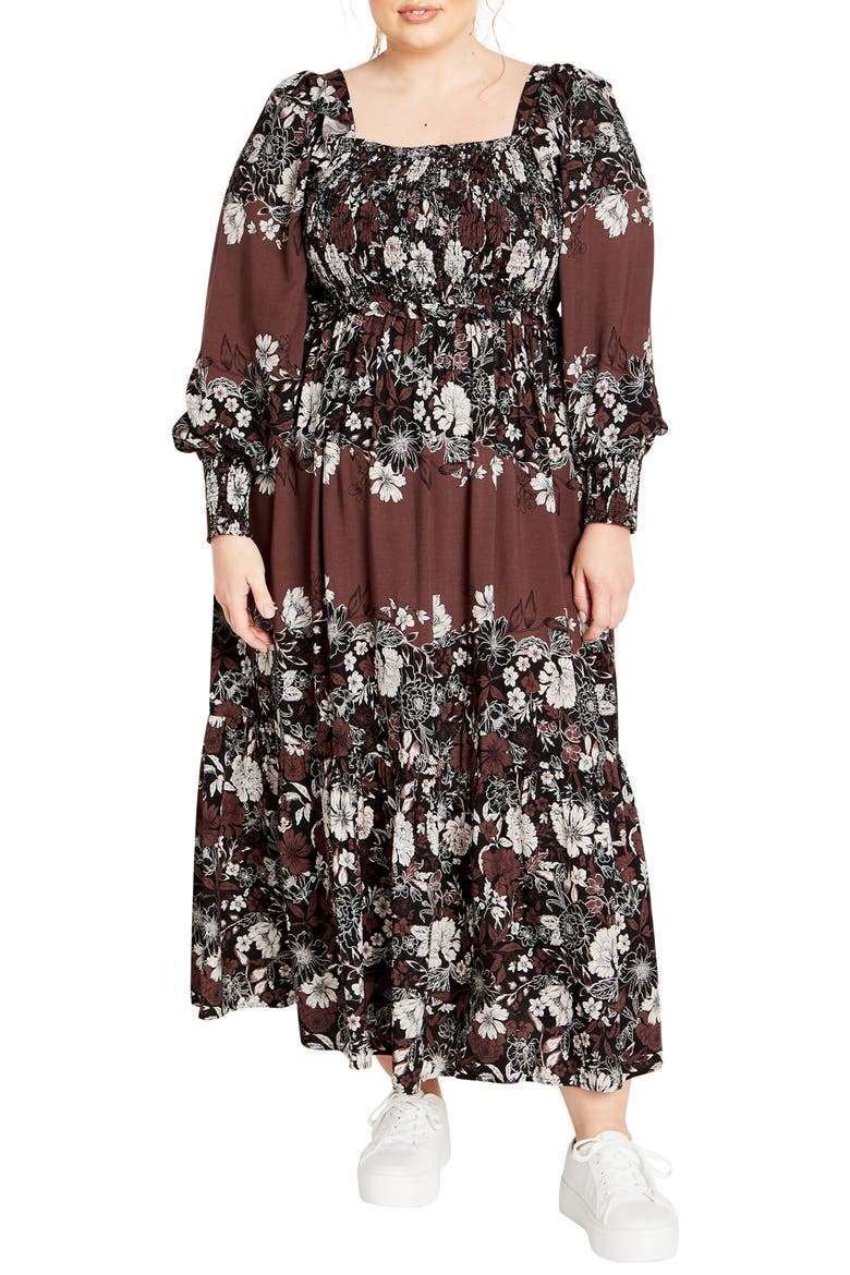 Sadie Smocked Bodice Long Sleeve Maxi Dress, Main, color, COCO FLORAL