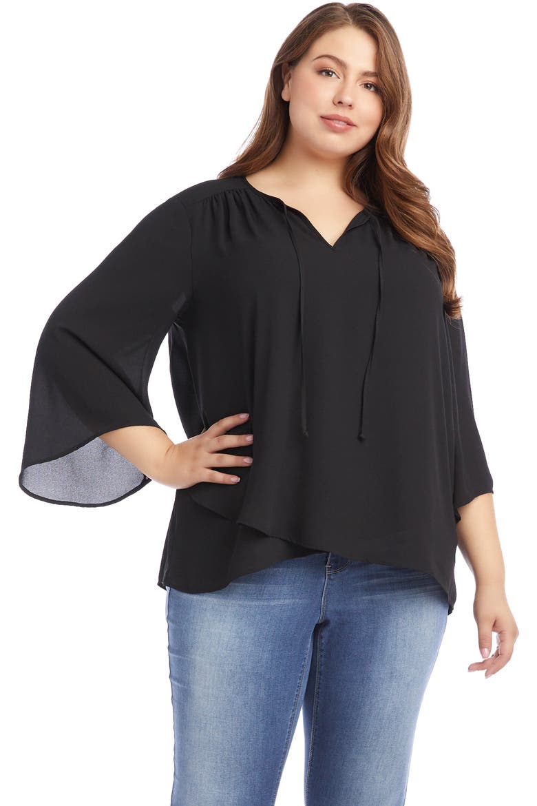 Tie Neck Bell Sleeve Top, Alternate, color, BLACK