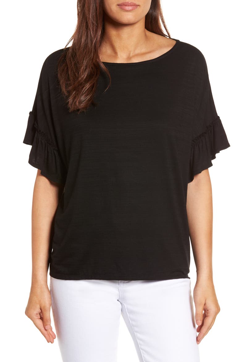 DROP RUFFLE SLEEVE TOP, Main, color, BLACK