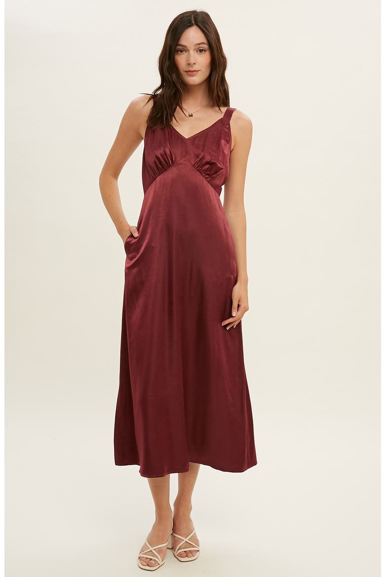 Satin Midi Dress, Alternate, color, WINE