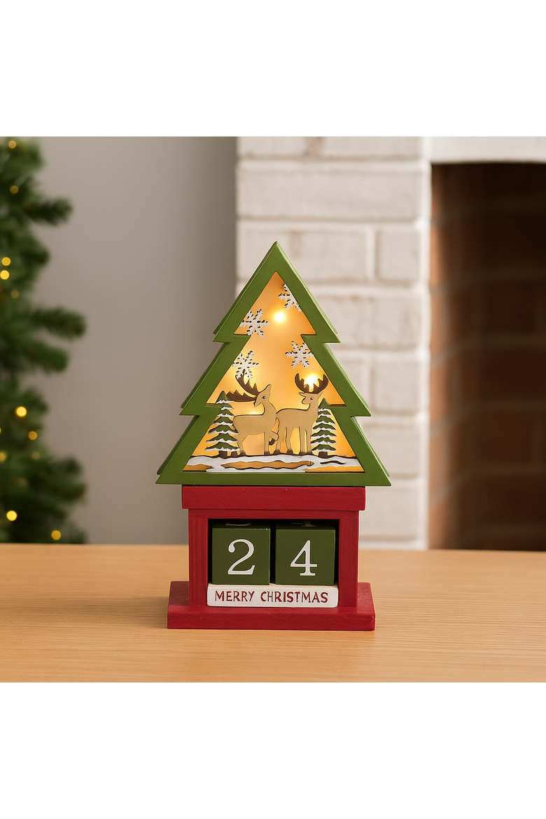 Light-Up LED Christmas Tree Advent Calendar 4.7" x 8.3", Alternate, color, Green