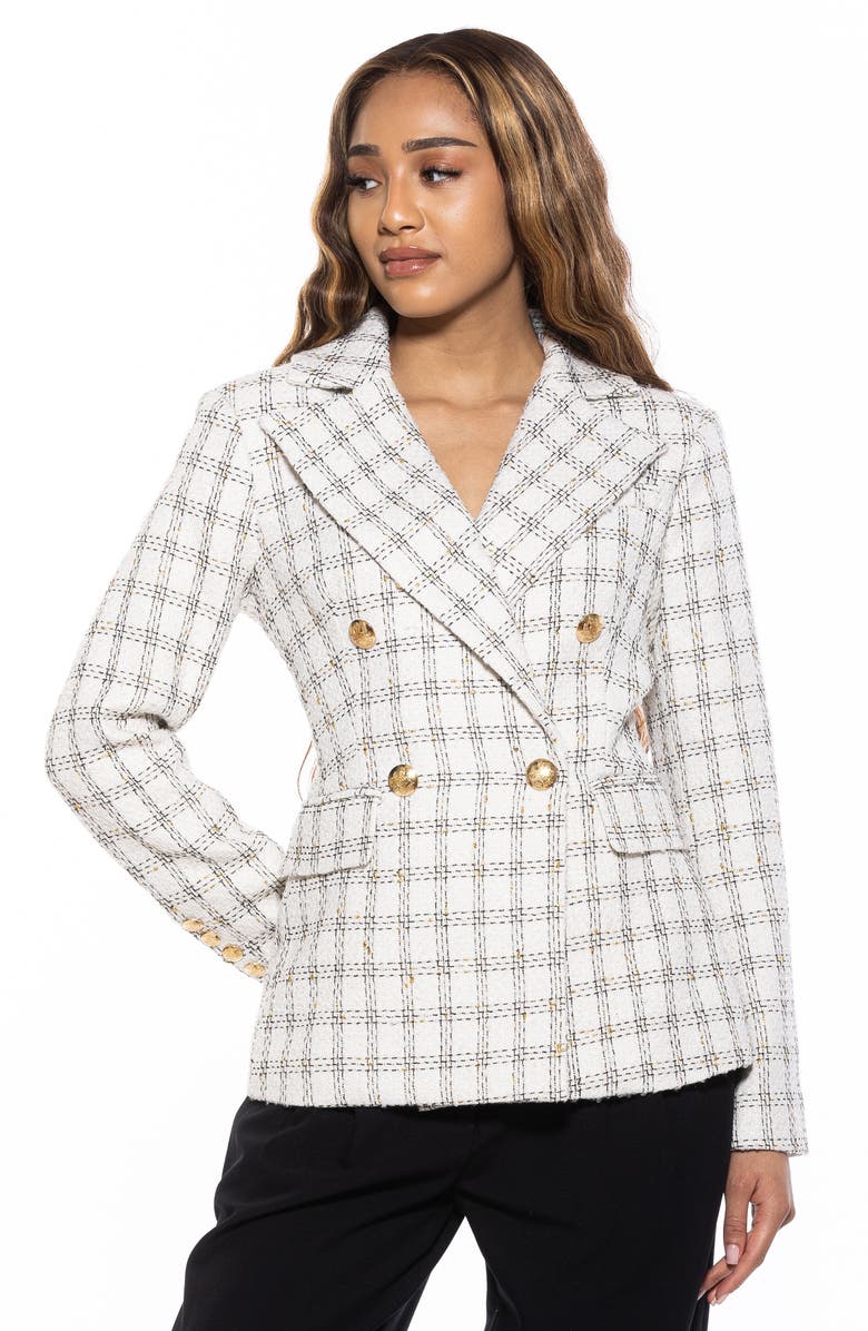 Alexia Admor Double Breasted Jacket, Alternate, color, Ivory Plaid