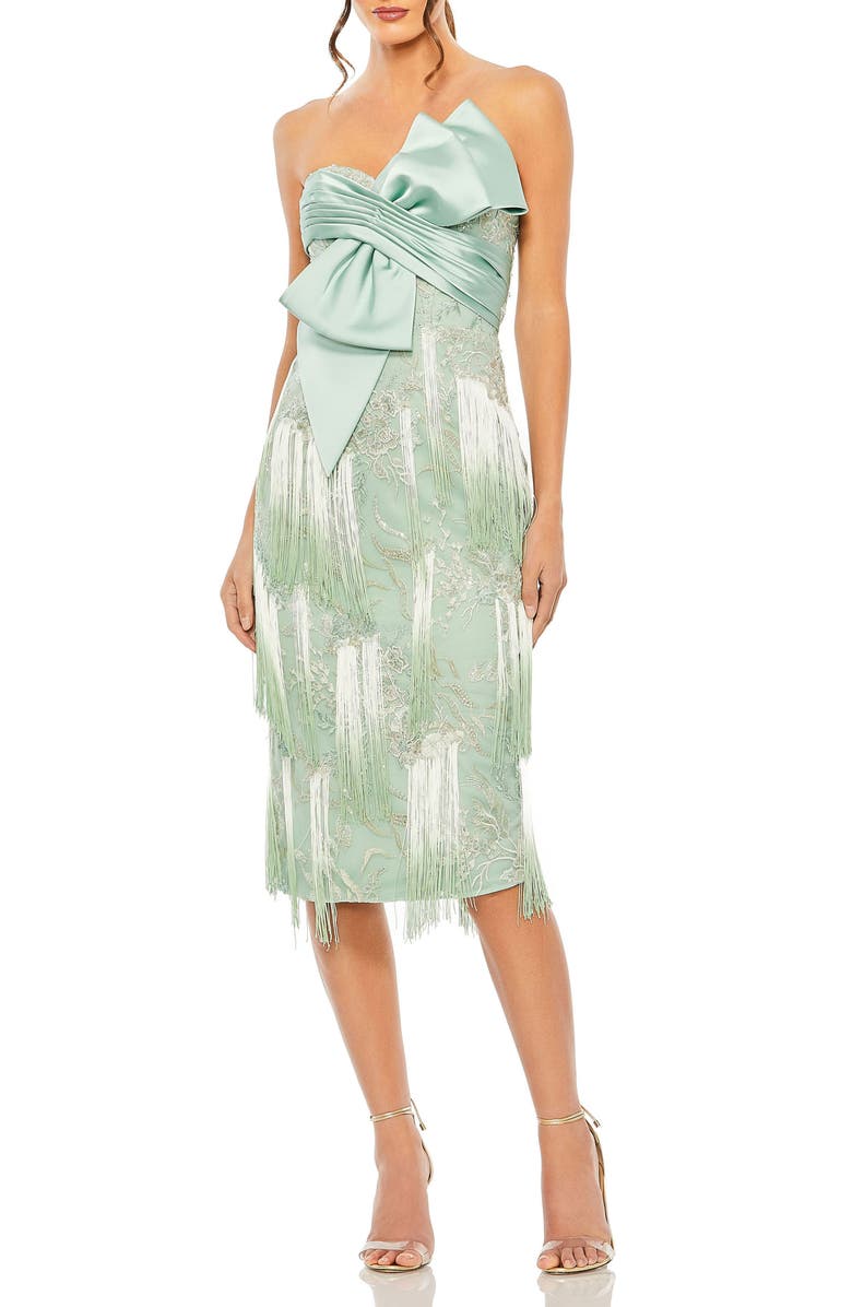 Mac Duggal Women's Bow Front Ombre Fringe Detailed Dress, Main, color, Sage