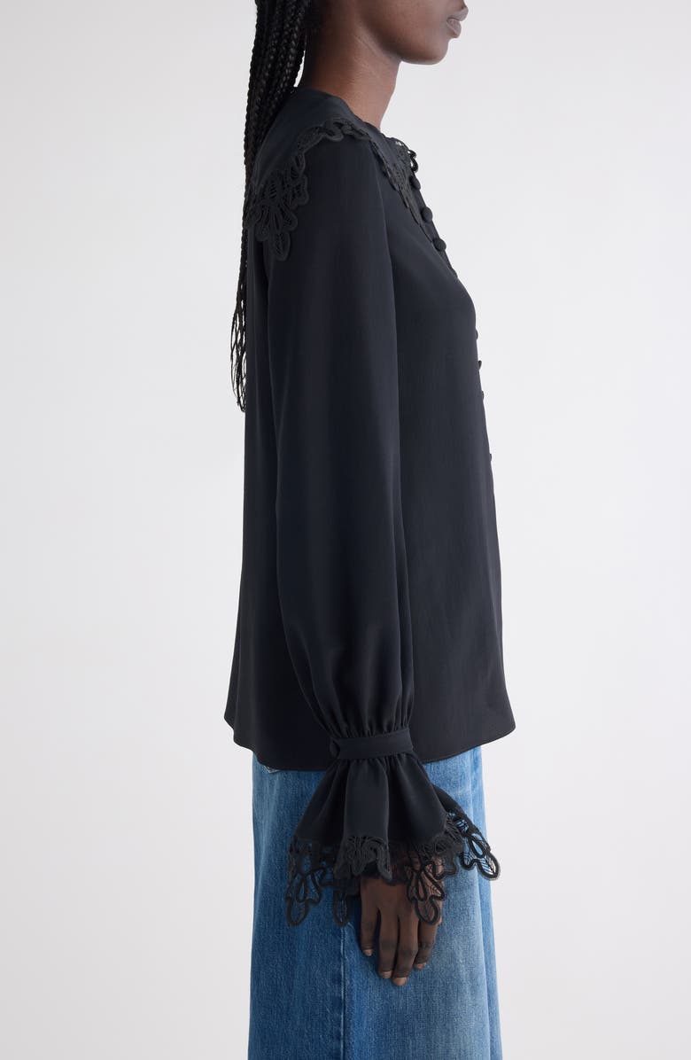 Chloé Guipure Lace Organic Silk Button-Up Top, Alternate, color, Black
