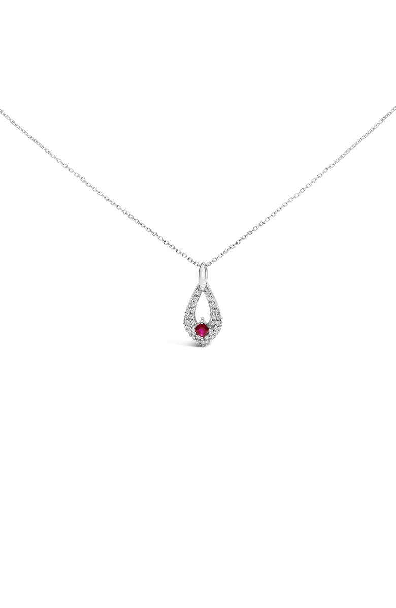 Haus of Brilliance Silver Created Red Ruby and White Sapphire Pear Shaped Pendant Necklace, Main, color, White