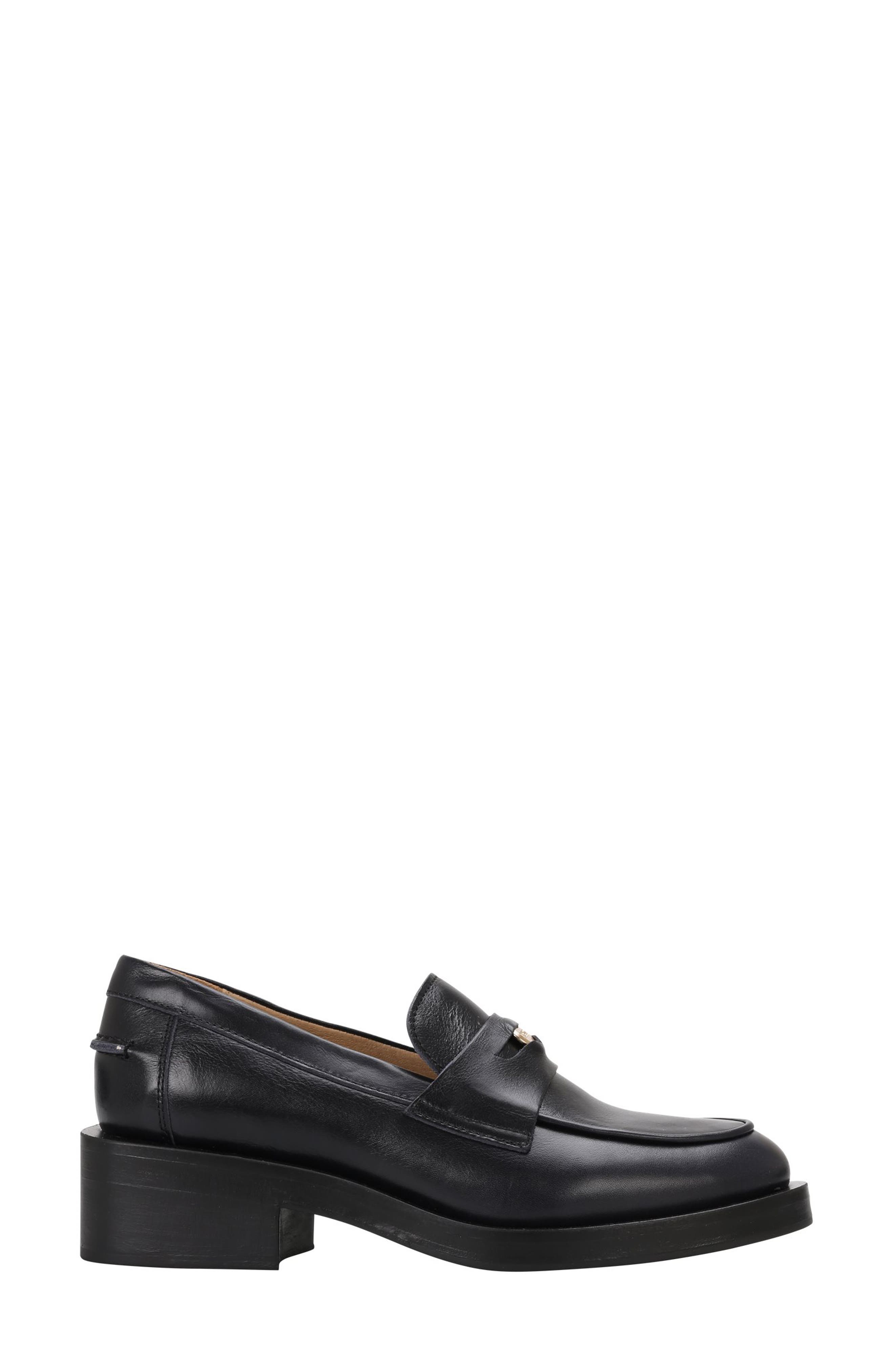 BOSS Iryna Leather Penny Loafer, Alternate, color, Black