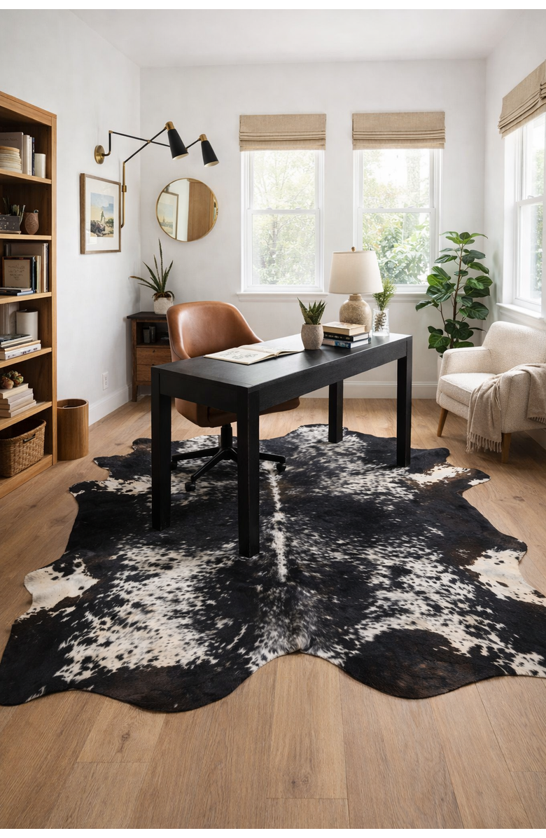 Rhacam Eco Hides RH Rugs Lazlo Black Speckled Cowhide Rug 7'3" × 6'6", Alternate, color, Black Speckled