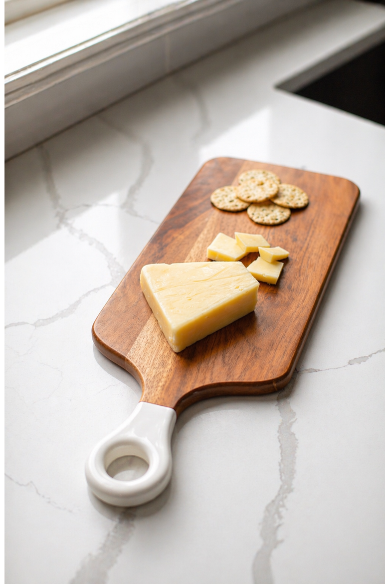 Wood + White Collection Acacia Wood Rectangle Charcuterie Board, Main, color, white, brown